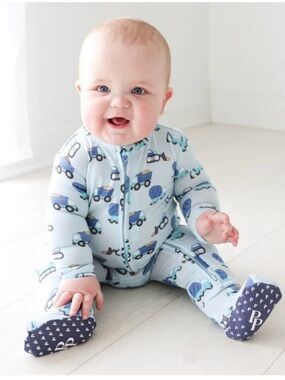 Posh Peanut Kids Light Blue Construction Print Zip One-Piece